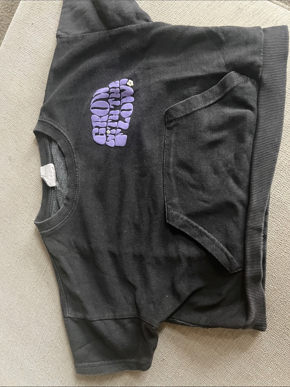 Kids Black Pullover Sweatshirt with Purple Graphic